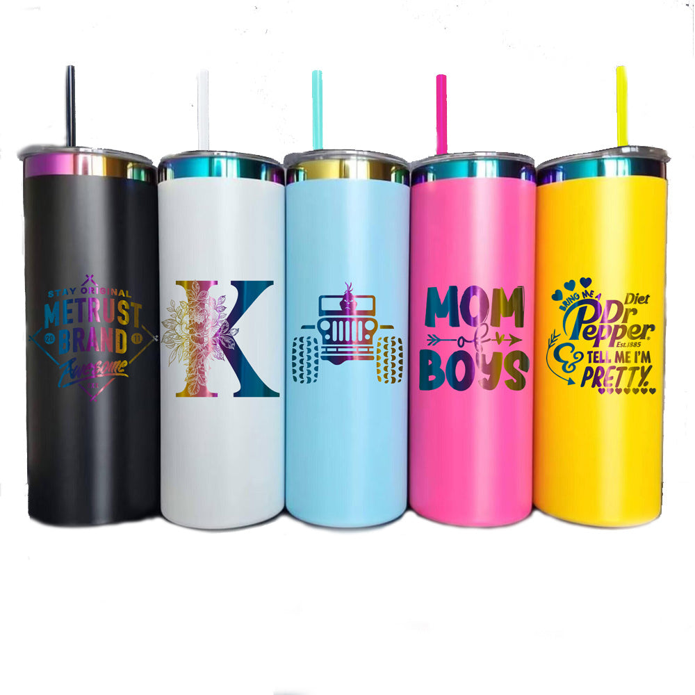 USA RTS_ powder coated 20oz rainbow plated skinny straight tumblers with leak proof lid and colorful straws_miki