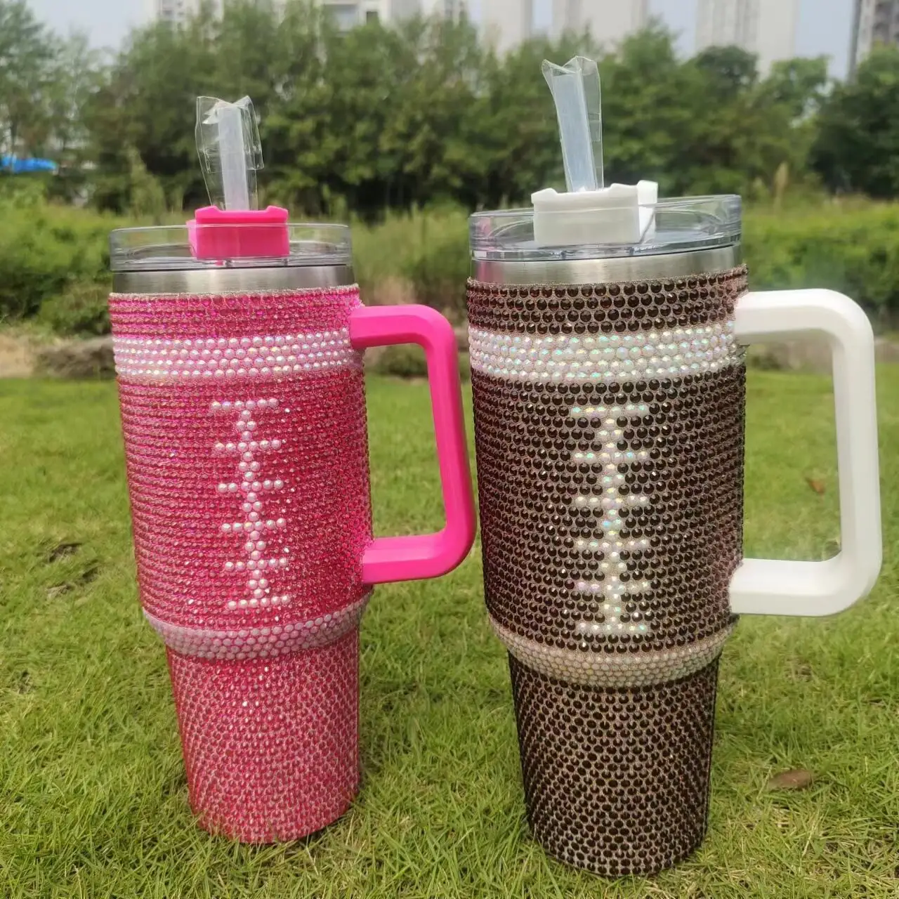40oz football rhinestone bling tumbler_miki