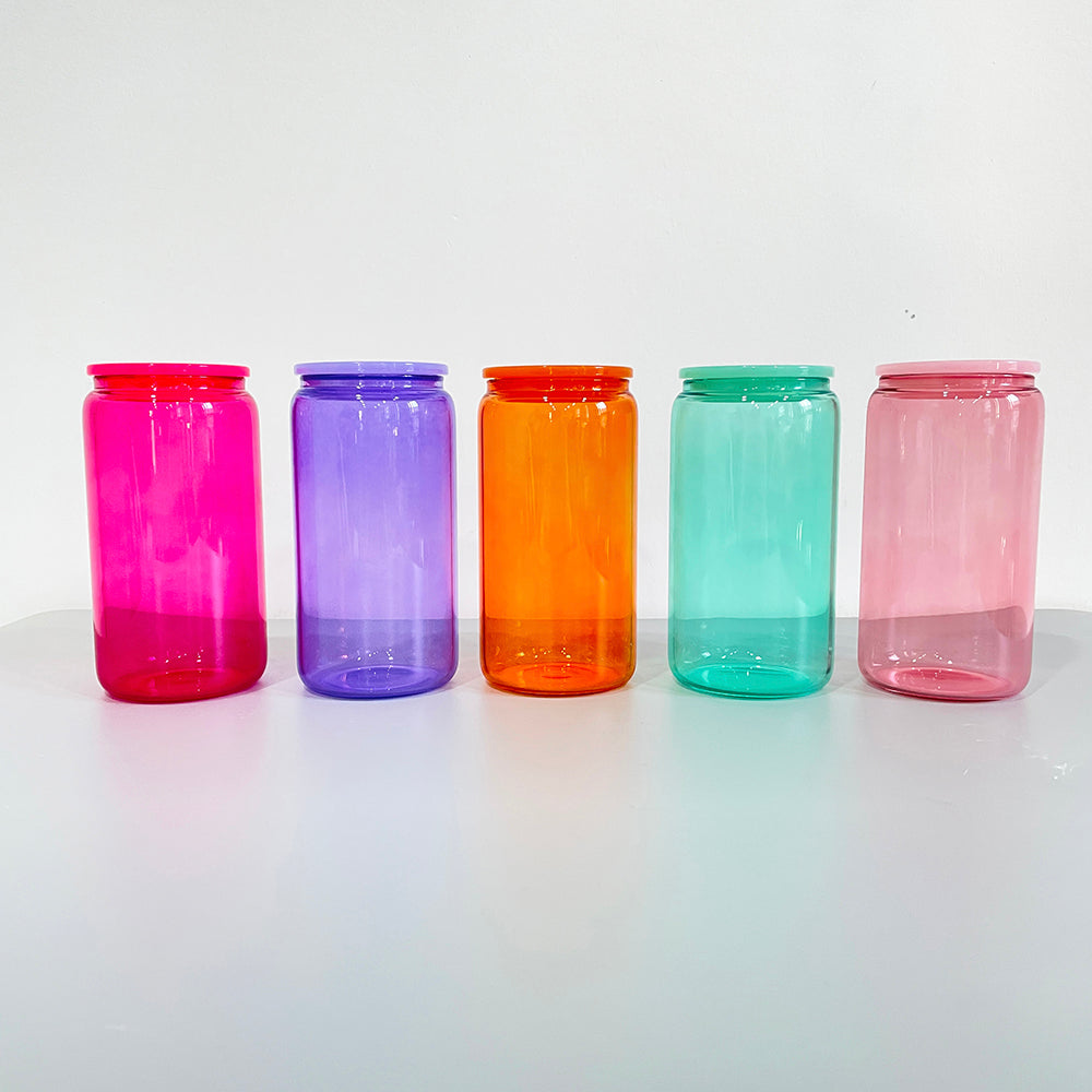 USA RTS _sublimation 16oz jelly glass cans with plastic lids and straws_miki