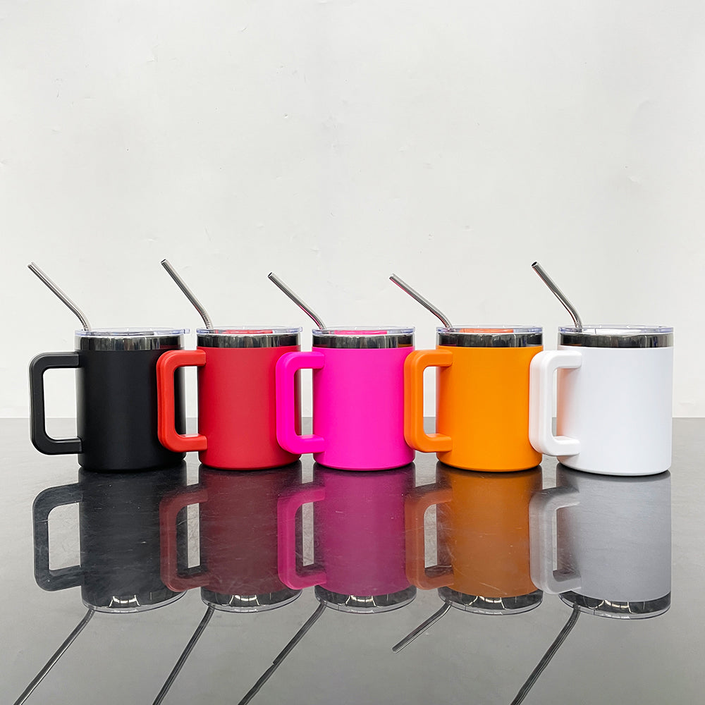USA RTS_ Black Plated 10oz Magnetic Lid Powder Coated Stainless Steel Coffee Mugs With Removable Handle And Metal Straw_ miki