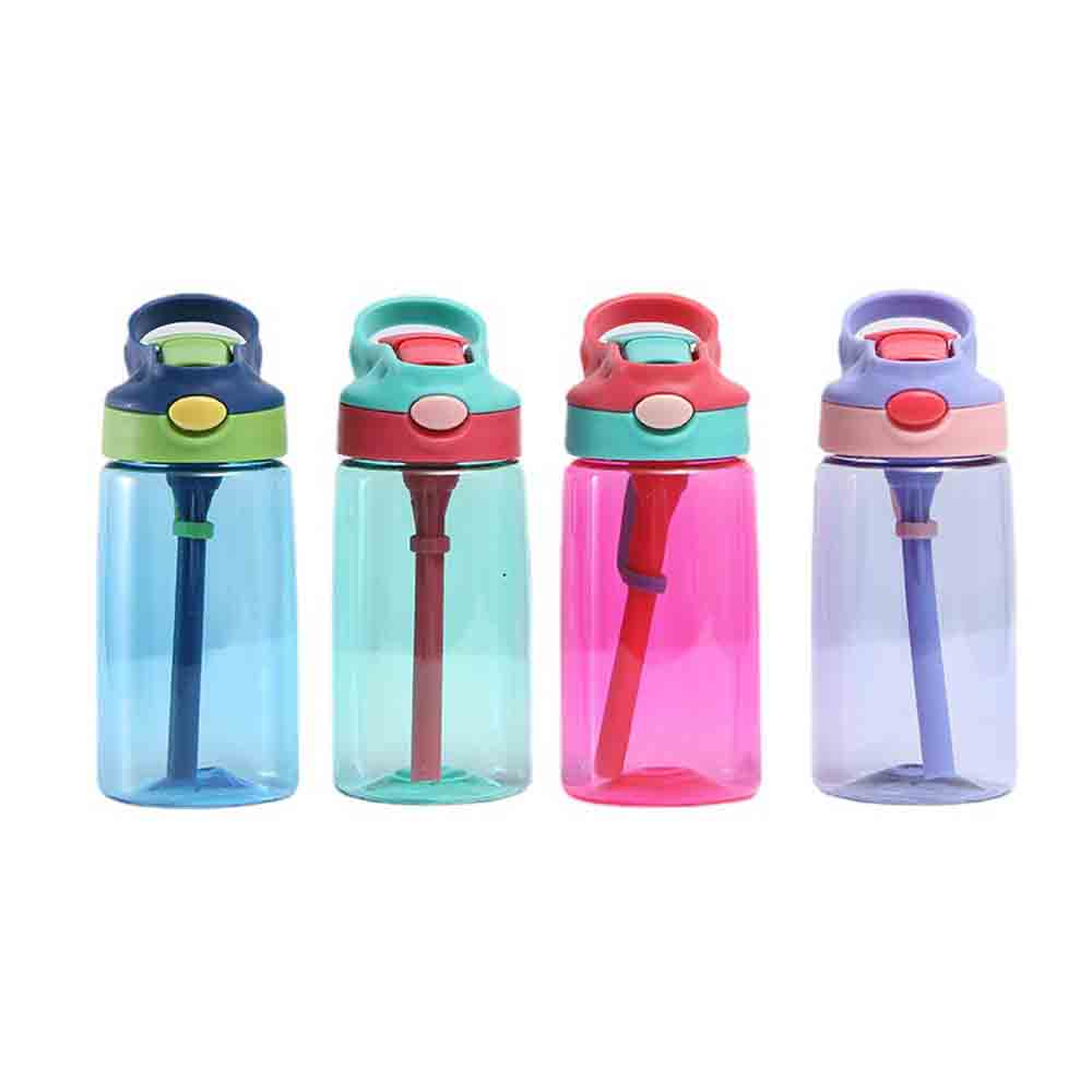 Leak Proof 16oz Durable Plastic Kids Water Bottle with Straw and Pop-Up Spout Cover For School or Travel_ miki