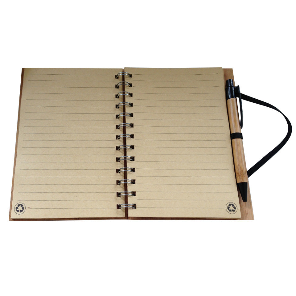 Blank Bamboo Notebook with Coil and Pen for Office Gifts _miki