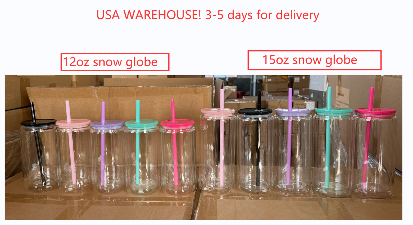 USA RTS_ Sublimation Double Wall Snow Globe Glass Cans with Plastic Lid_ miki