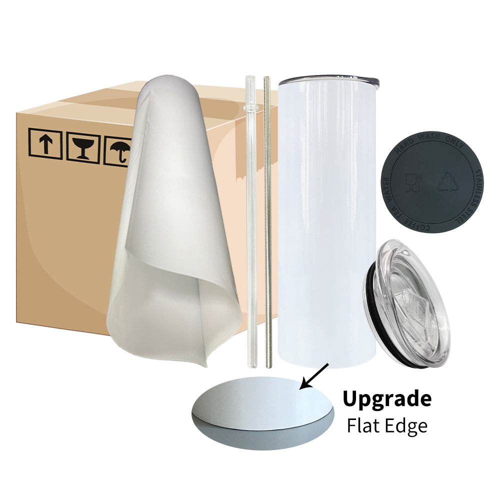 USA RTS_ Sublimation White Flat Edge 20oz Straight Tumbler With All Accessories_miki