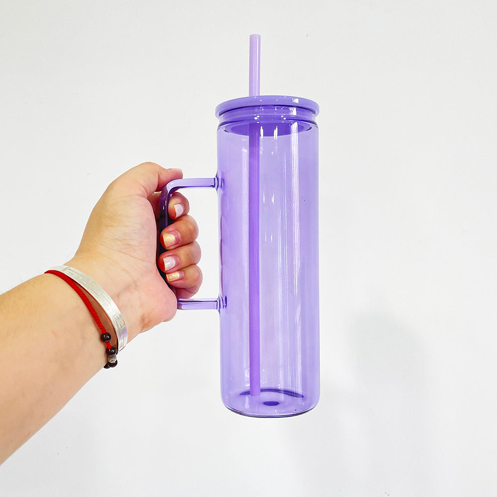 USA RTS sublimation jelly 20oz straight skinny glass mugs with handle suitable for UV DTF wraps_miki