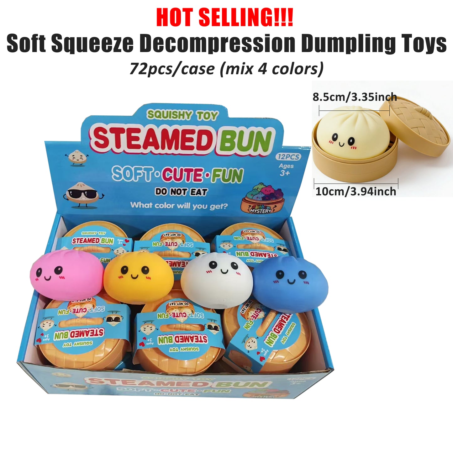 Smiling Soft Squeeze Decompression Dumpling Squishy Toys with Steamer Basket and Gift Box_ miki