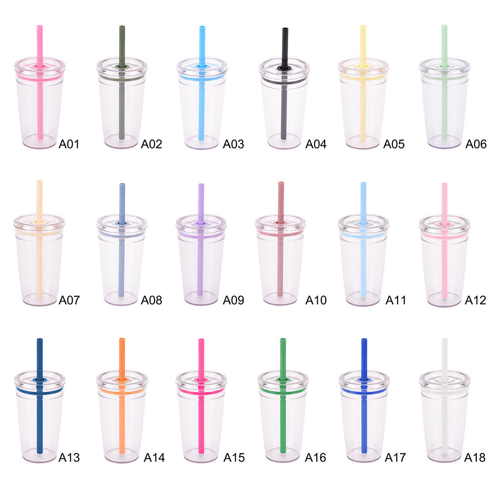 16oz Tritan acrylic plastic cups with lid, straw, straw cleaner for UV DTF wraps_ miki