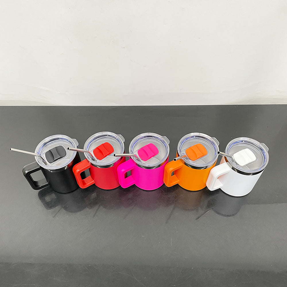 USA RTS_ Black Plated 10oz Magnetic Lid Powder Coated Stainless Steel Coffee Mugs With Removable Handle And Metal Straw_ miki