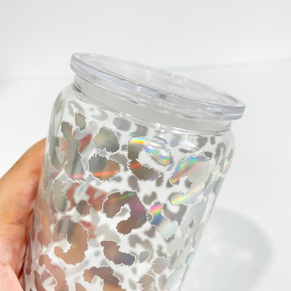 USA RTS clear holographic leopard 16oz glass cans_miki
