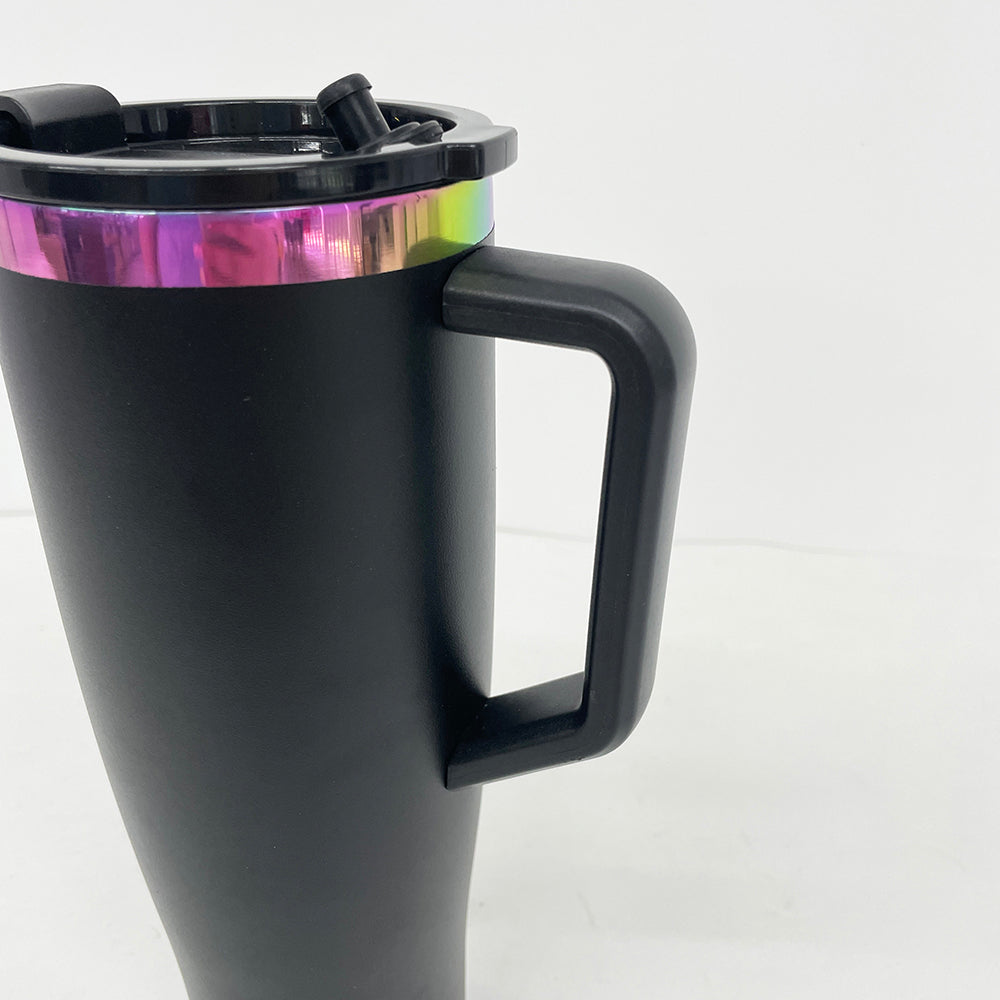 Powder Coated Curved 40oz Rainbow Plated Quencher Tumbler with Handle and Leak Proof Lid For Laser Engraving _miki