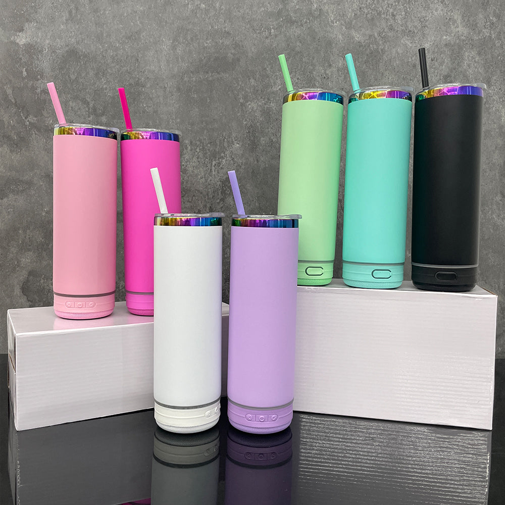 🌈🎵macaron color rainbow underneath 20oz Bluetooth speaker tumbler for engraving_miki