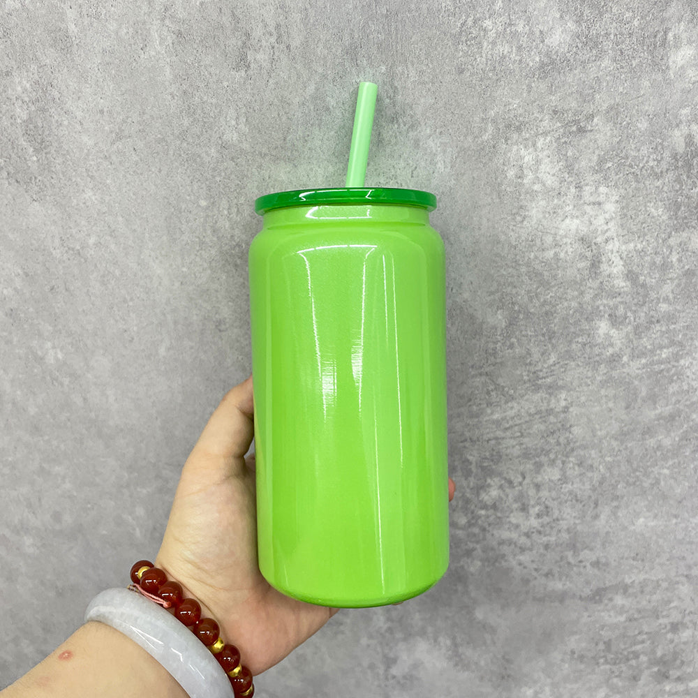 Xmas glossy sublimation 16oz vacuum insulated stainless steel can with colored pp lid and straw_miki
