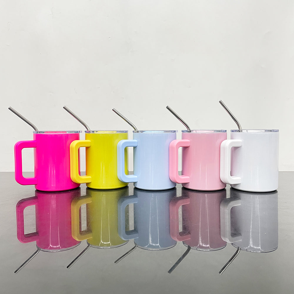 sublimation colored magnetic lid 10oz stainless steel coffee mugs with removable handle and metal straw_miki