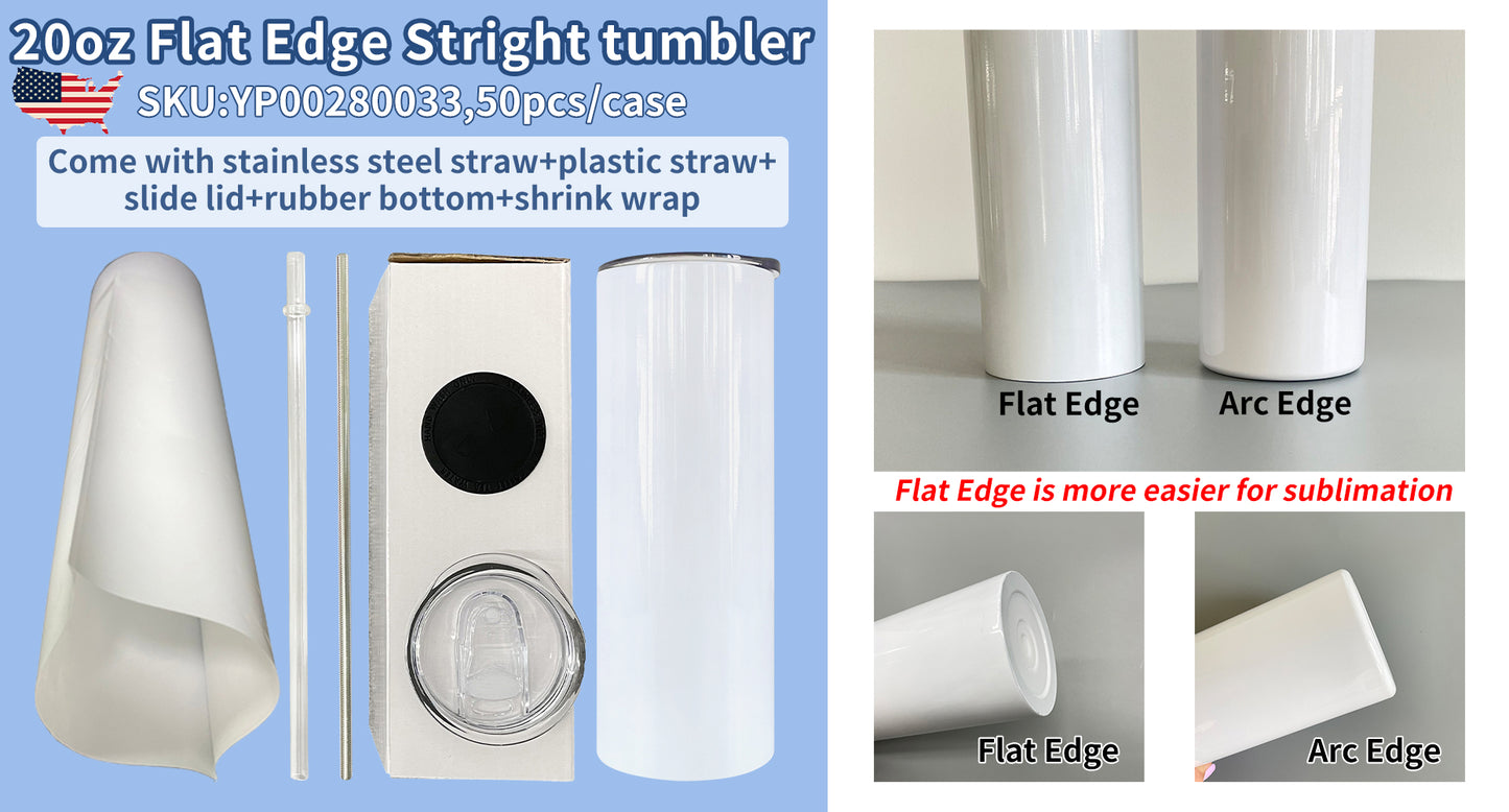 USA RTS_ Sublimation White Flat Edge 20oz Straight Tumbler With All Accessories_miki