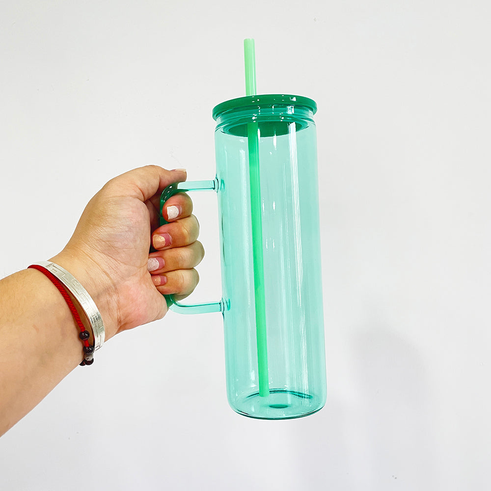 USA RTS sublimation jelly 20oz straight skinny glass mugs with handle suitable for UV DTF wraps_miki