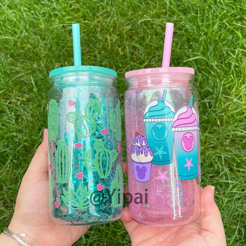 USA RTS _plastic double wall snowglobe can 12inner 16oz outer with hole and plug_miki