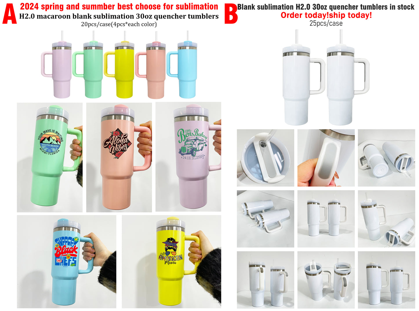 USA RTS_ macaron colored H2.0 30oz quencher tumbler with removable handle for sublimation and laser engraving_Miki