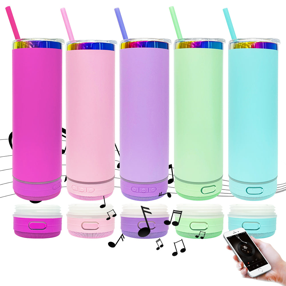🌈🎵macaron color rainbow underneath 20oz Bluetooth speaker tumbler for engraving_miki
