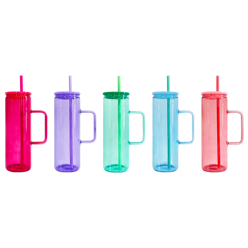 USA RTS sublimation jelly 20oz straight skinny glass mugs with handle suitable for UV DTF wraps_miki