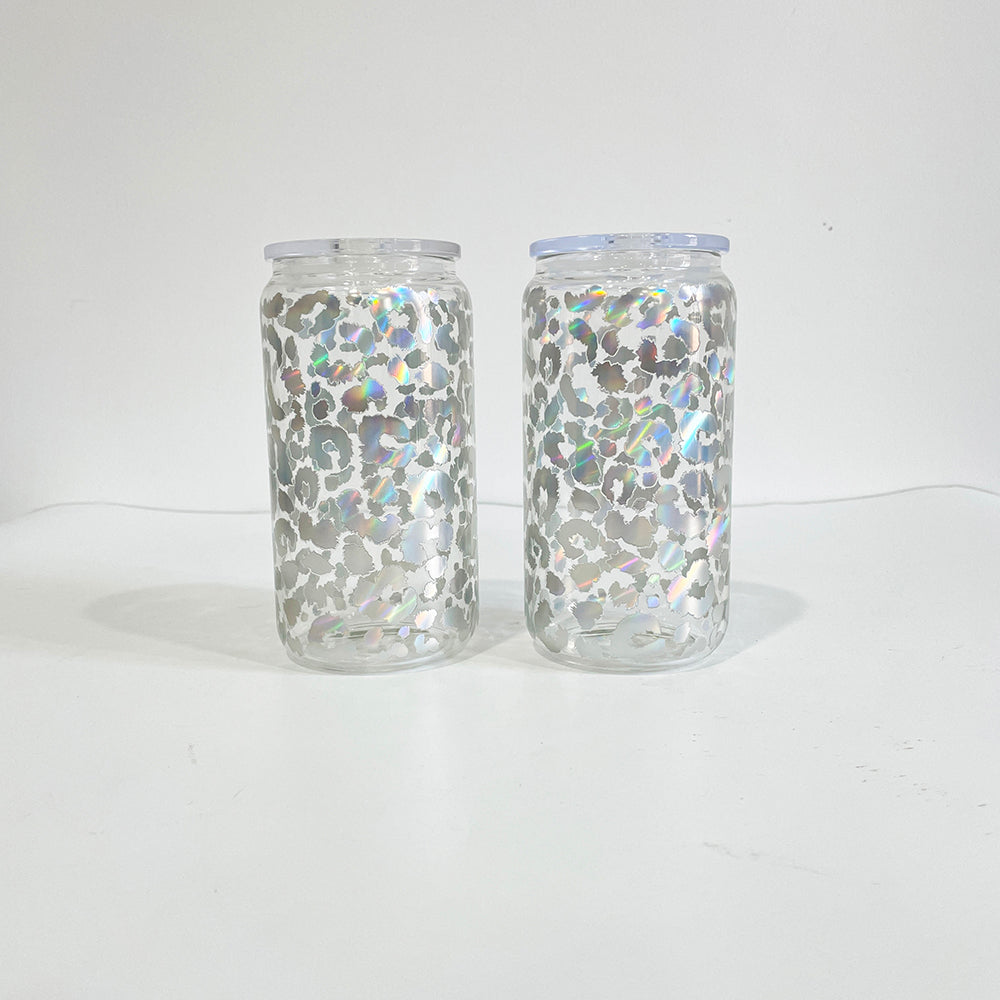 USA RTS clear holographic leopard 16oz glass cans_miki