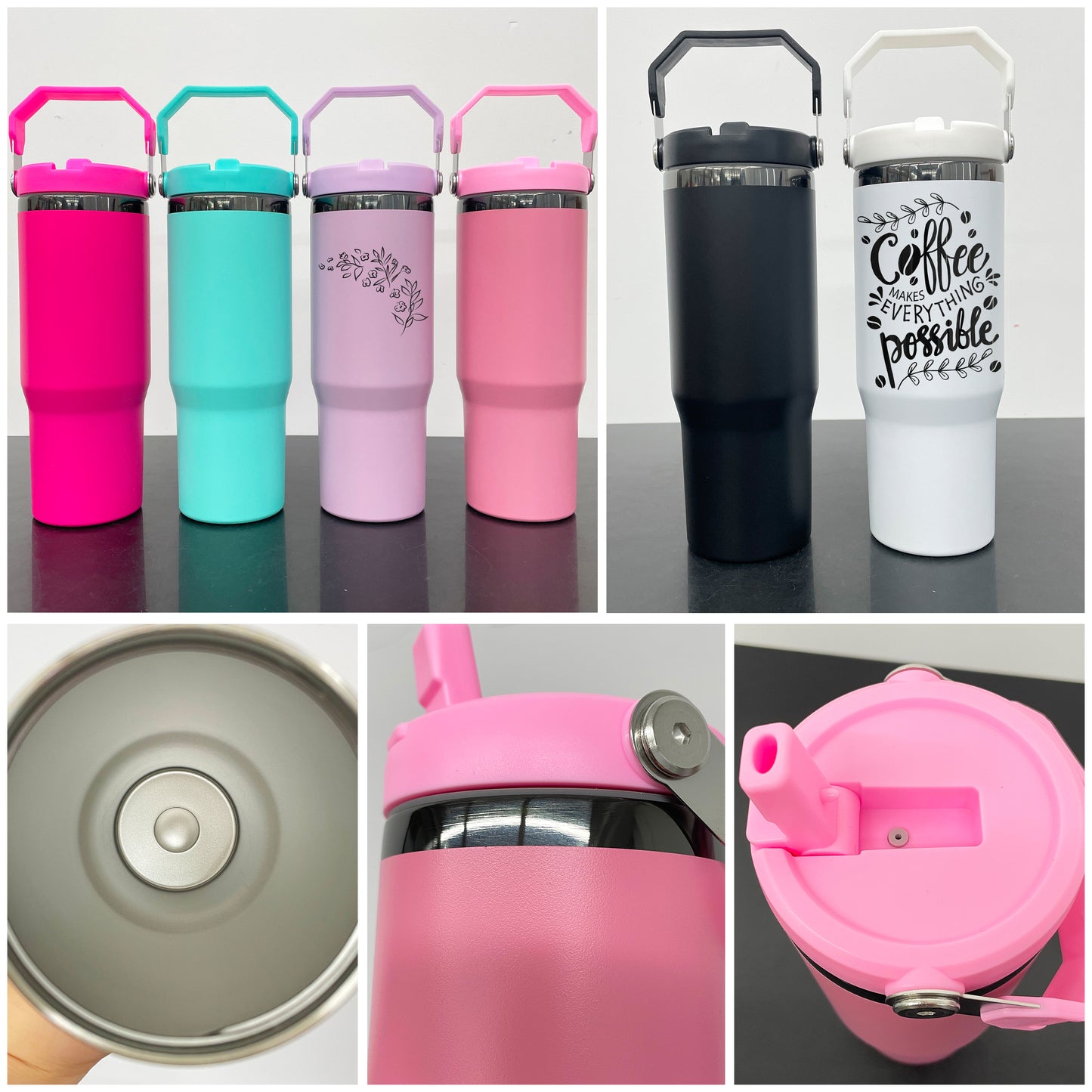 USA Presale_ Mirror Black Plated 30oz Flip Straw Water Bottles with Top Handle for Laser Engraving_ miki