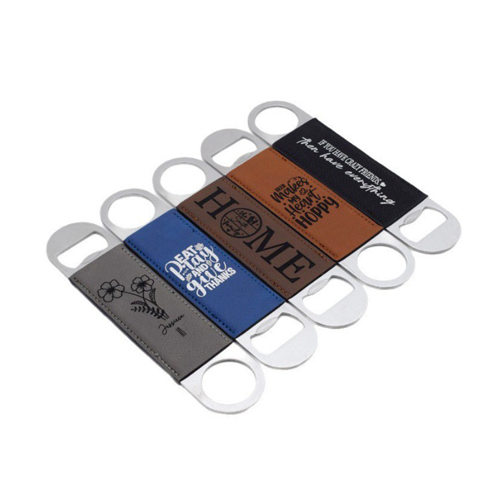 Bartender Bottle Openers Stainless Steel Flat Beer Bottle Opener with PU Leather Handle 1.6" x 7" for Laser Engraing _miki
