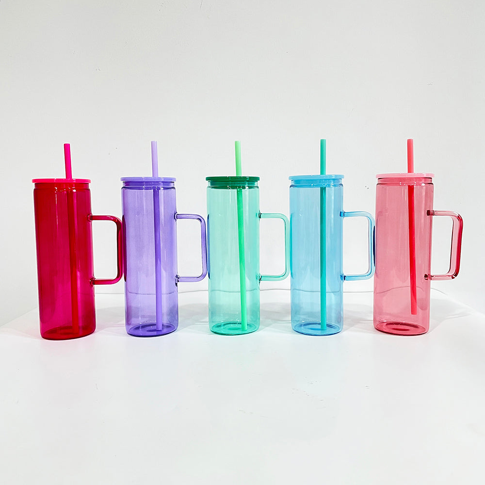 USA RTS sublimation jelly 20oz straight skinny glass mugs with handle suitable for UV DTF wraps_miki