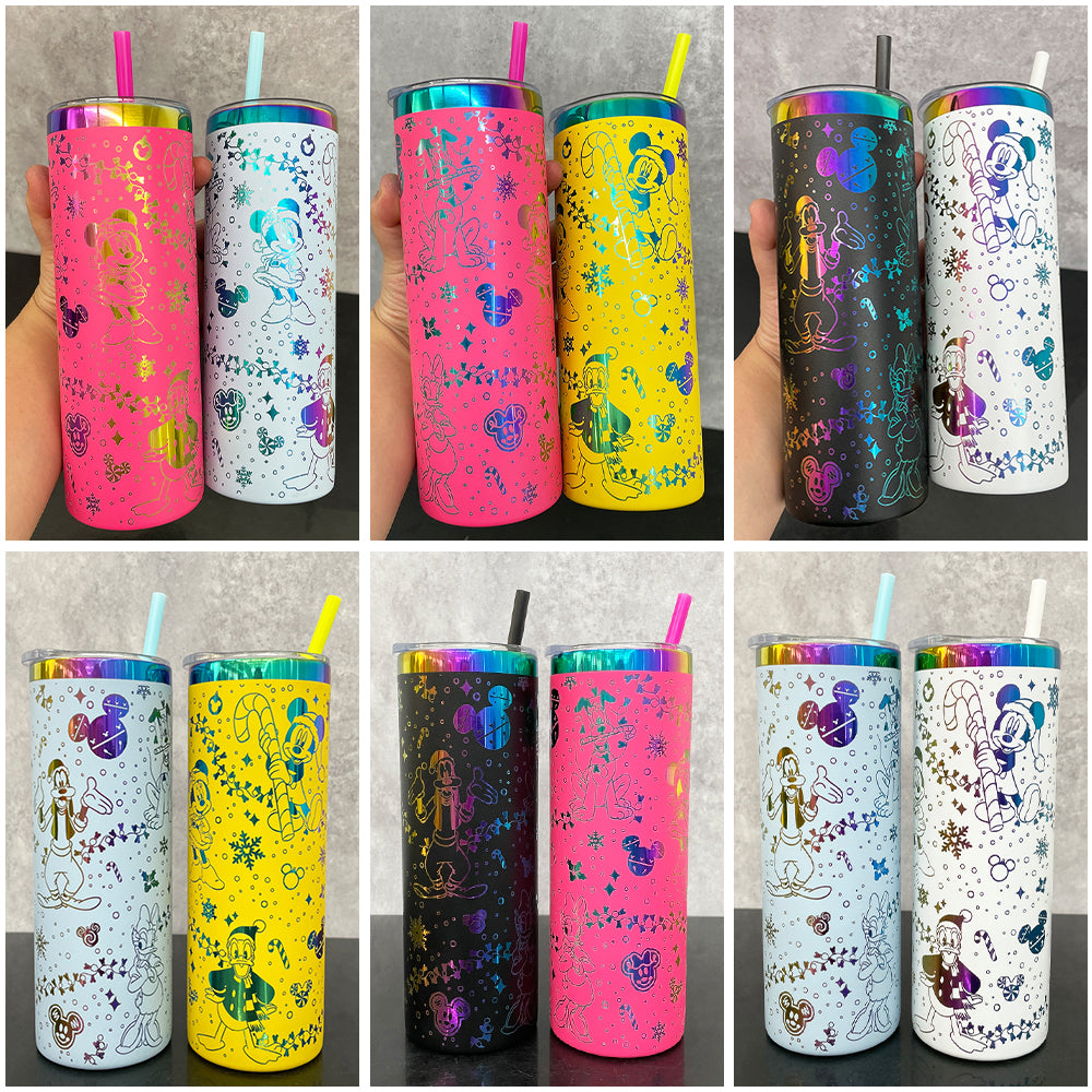 USA RTS_ Disney designs engraved rainbow plated 20oz straight tumblers with slide lid and straw_miki