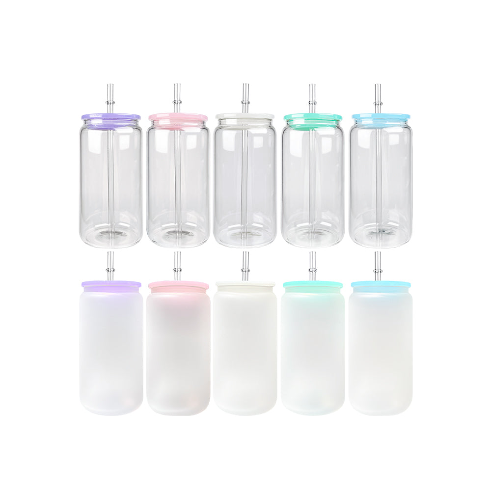 16oz sublimation frosted/clear can with colored PP lids_miki
