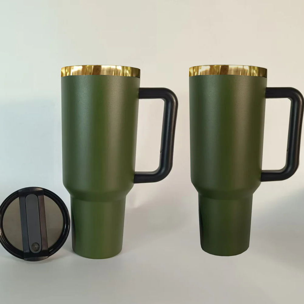 Mirror Gold Plated 40oz Army Green Powder Coated H2.0 Quencher Tumbler For Laser Engraving_miki
