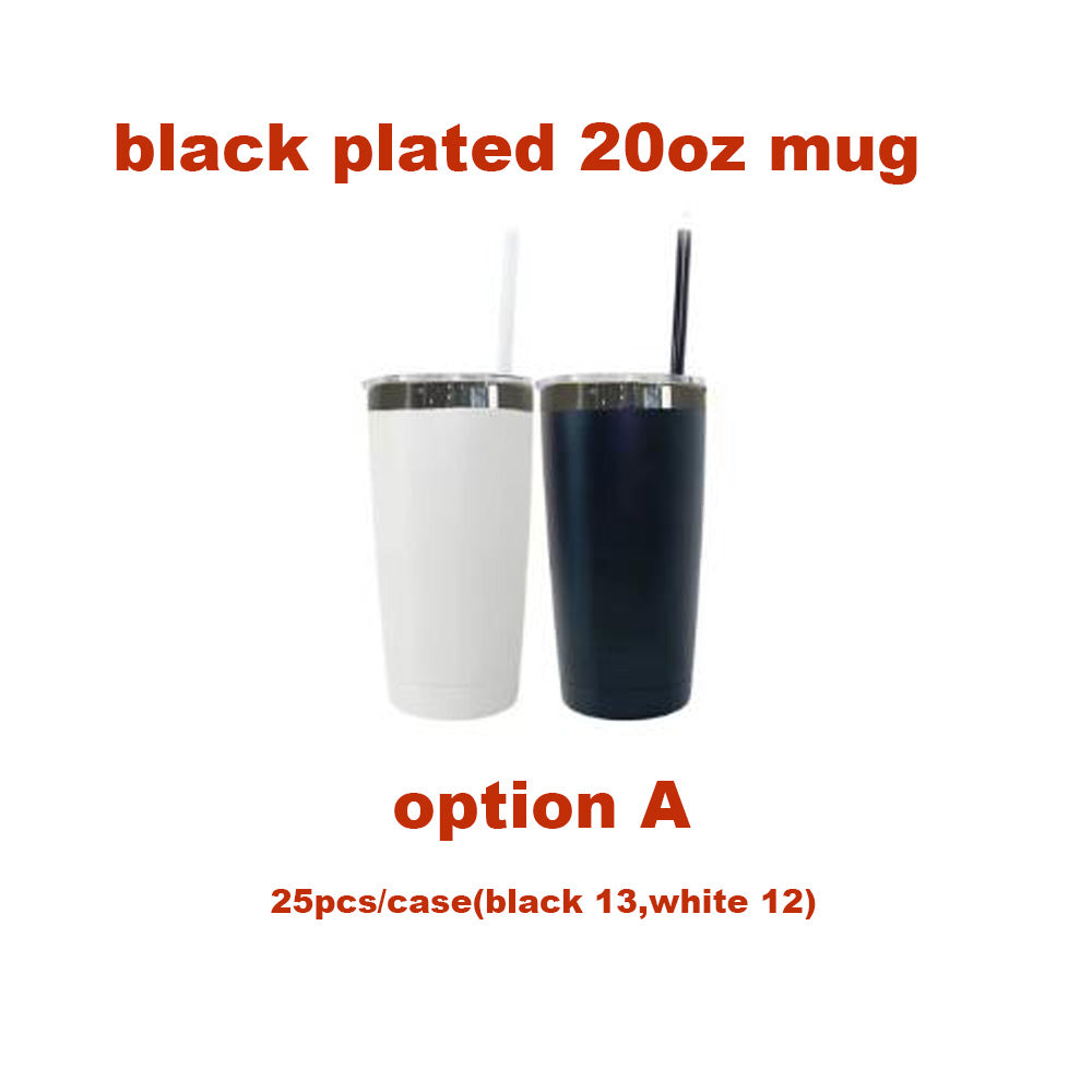 USA RTS_ black plated powder coated yeti style 20oz stainless steel mug with lid and straw for laser engraving_ miki