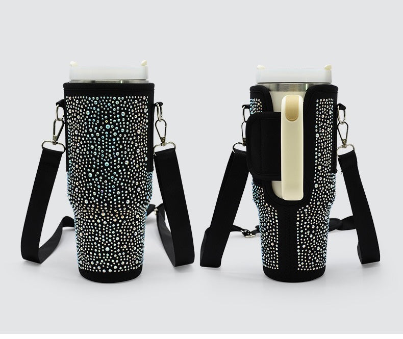 Sparkling Bling Neoprene Diamond Water Bottle holder for 40oz quencher Tumbler with Adjustable Strap_miki