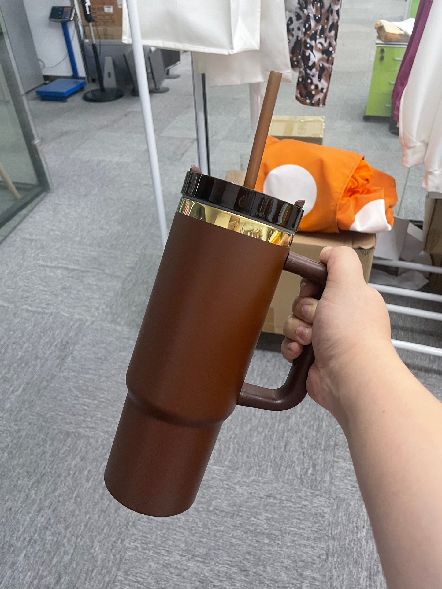 🍫chocolate powder coated mirror gold plated 40oz quencher tumbler for laser engraving _miki