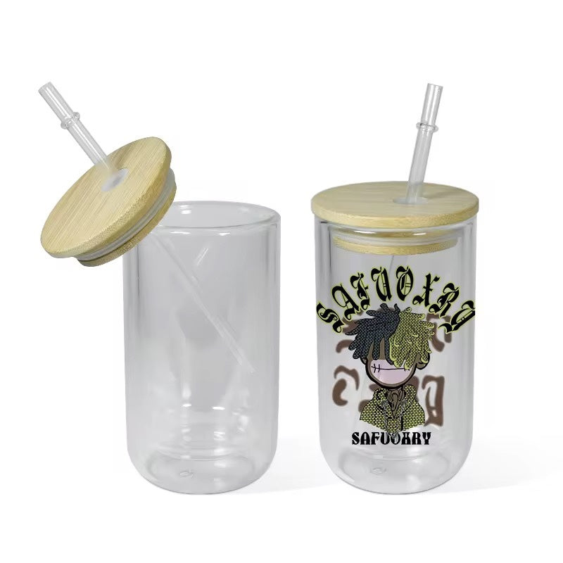 Egg Shaped 14oz Double Walled Glass Snow Globe Wine Tumbler with Bamboo Lid for Sublimation and UV DTF Wraps_ miki