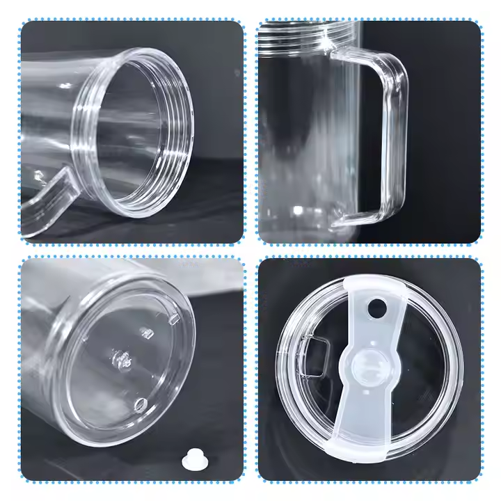 Pre-Drilled 40oz Acrylic Plastic Double Walled Snowglobe Handle Tumbler with Lid, Straw, Stopper for Glitter and UV DTF wraps_ miki
