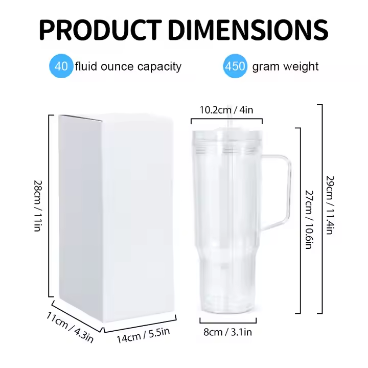 Pre-Drilled 40oz Acrylic Plastic Double Walled Snowglobe Handle Tumbler with Lid, Straw, Stopper for Glitter and UV DTF wraps_ miki