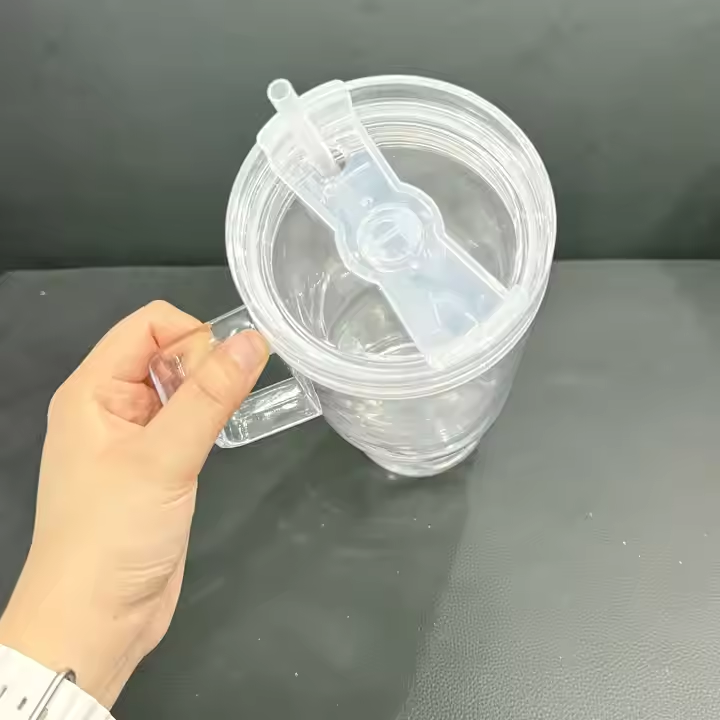 Pre-Drilled 40oz Acrylic Plastic Double Walled Snowglobe Handle Tumbler with Lid, Straw, Stopper for Glitter and UV DTF wraps_ miki