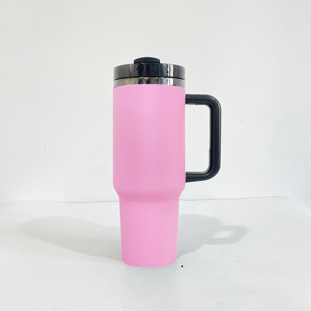USA RTS_ Pink Powder Coated Black Underneath 40oz Quencher Tumbler With Black Lid and Handle For Laser Engraving _miki