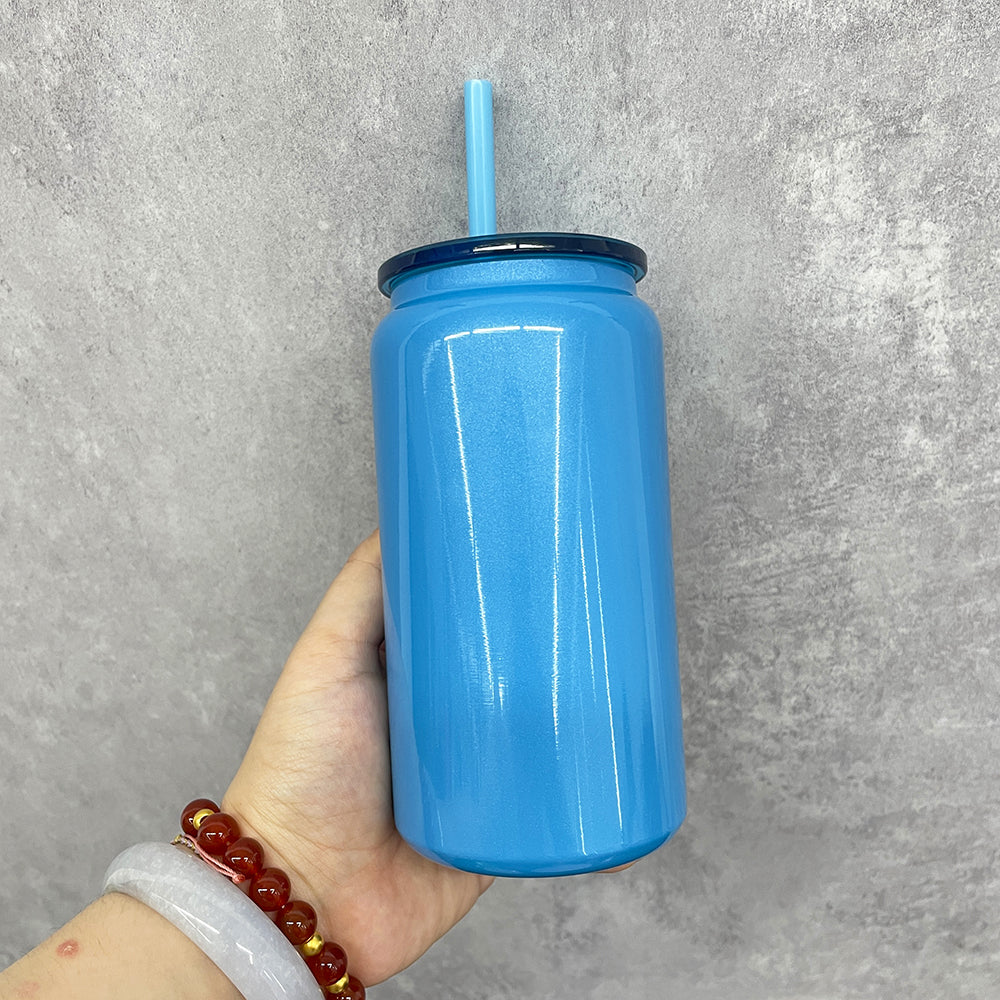 Xmas glossy sublimation 16oz vacuum insulated stainless steel can with colored pp lid and straw_miki