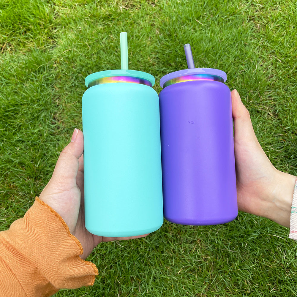 USA RTS_ rainbow plated 16oz vacuum insulated stainless steel can for laser engrave _miki