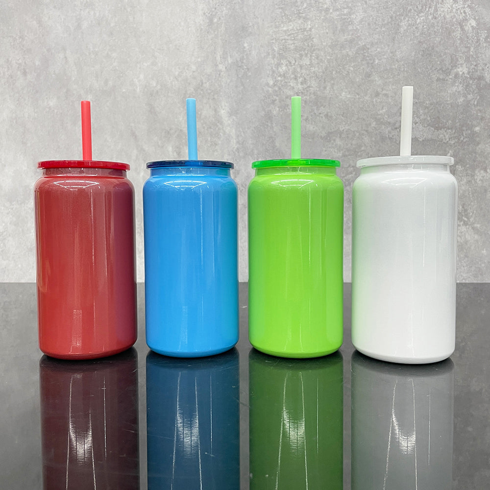 Xmas glossy sublimation 16oz vacuum insulated stainless steel can with colored pp lid and straw_miki