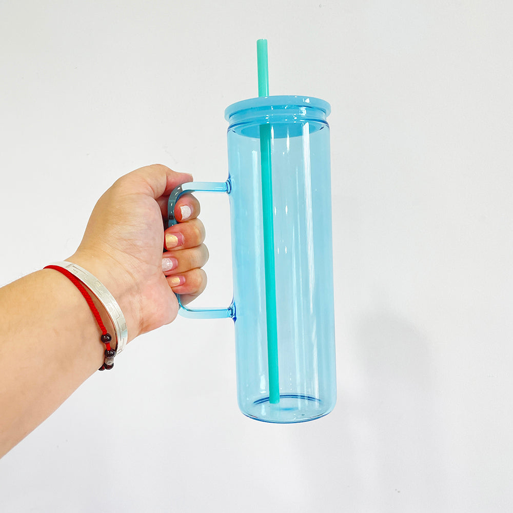 USA RTS sublimation jelly 20oz straight skinny glass mugs with handle suitable for UV DTF wraps_miki