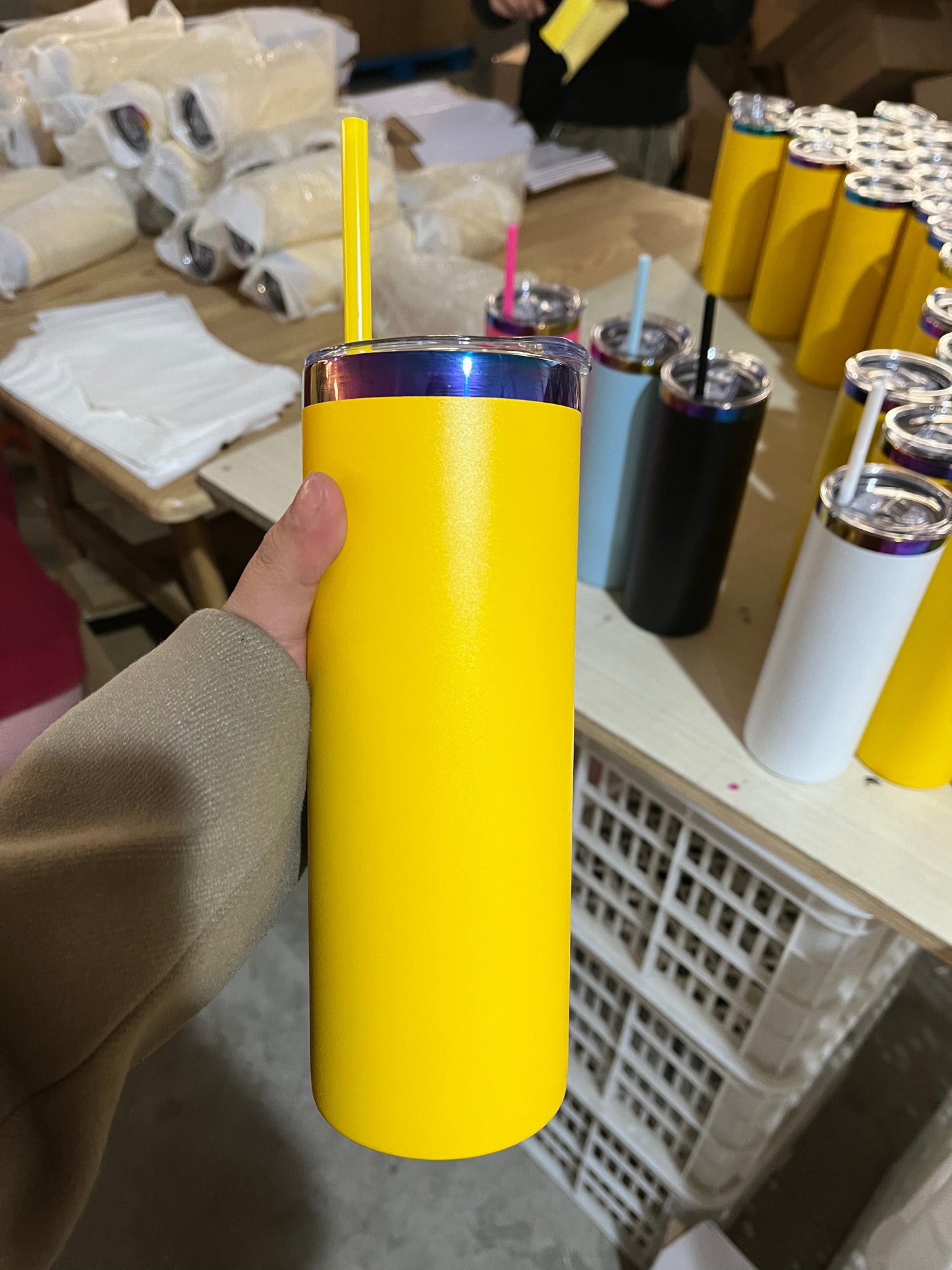 USA RTS_ powder coated 20oz rainbow plated skinny straight tumblers with leak proof lid and colorful straws_miki