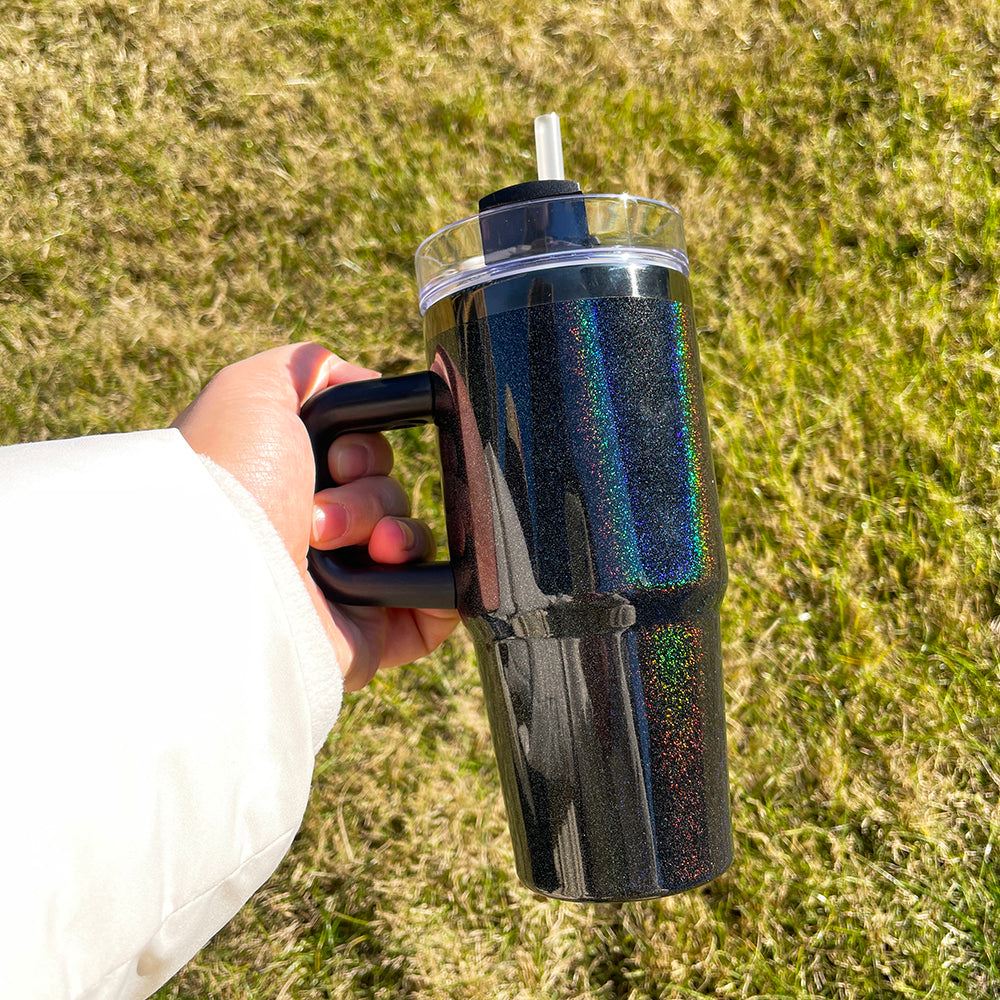 USA RTS_ Midnight Glitz Shimmer Black Plated 14oz 30oz 40oz Quencher Tumbles With Lid And Handle For Laser Engraving_ mik