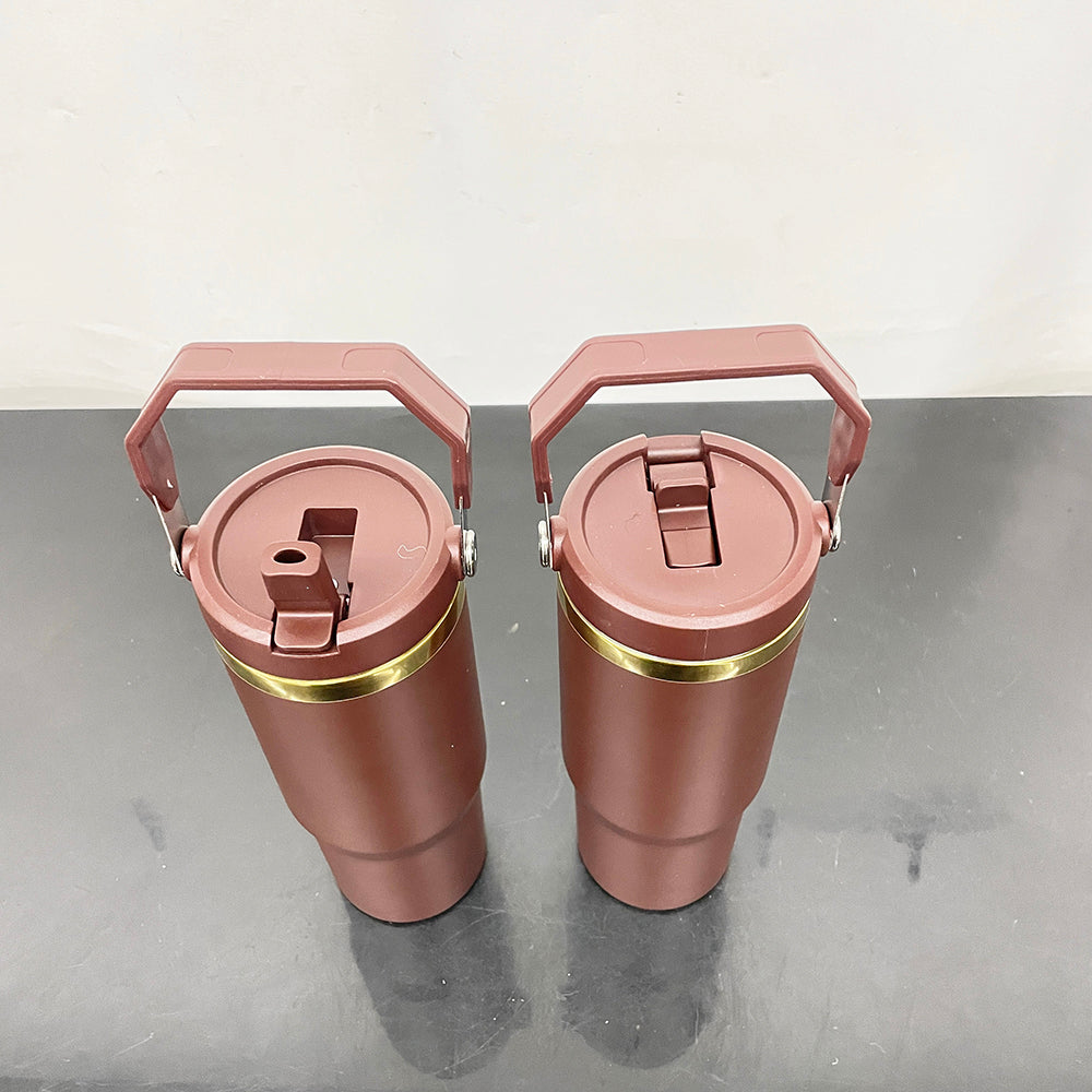 🍫Chocolate Gold Plated 30oz Powder Coated Flip Straw Water Bottle For Laser Engraving _miki