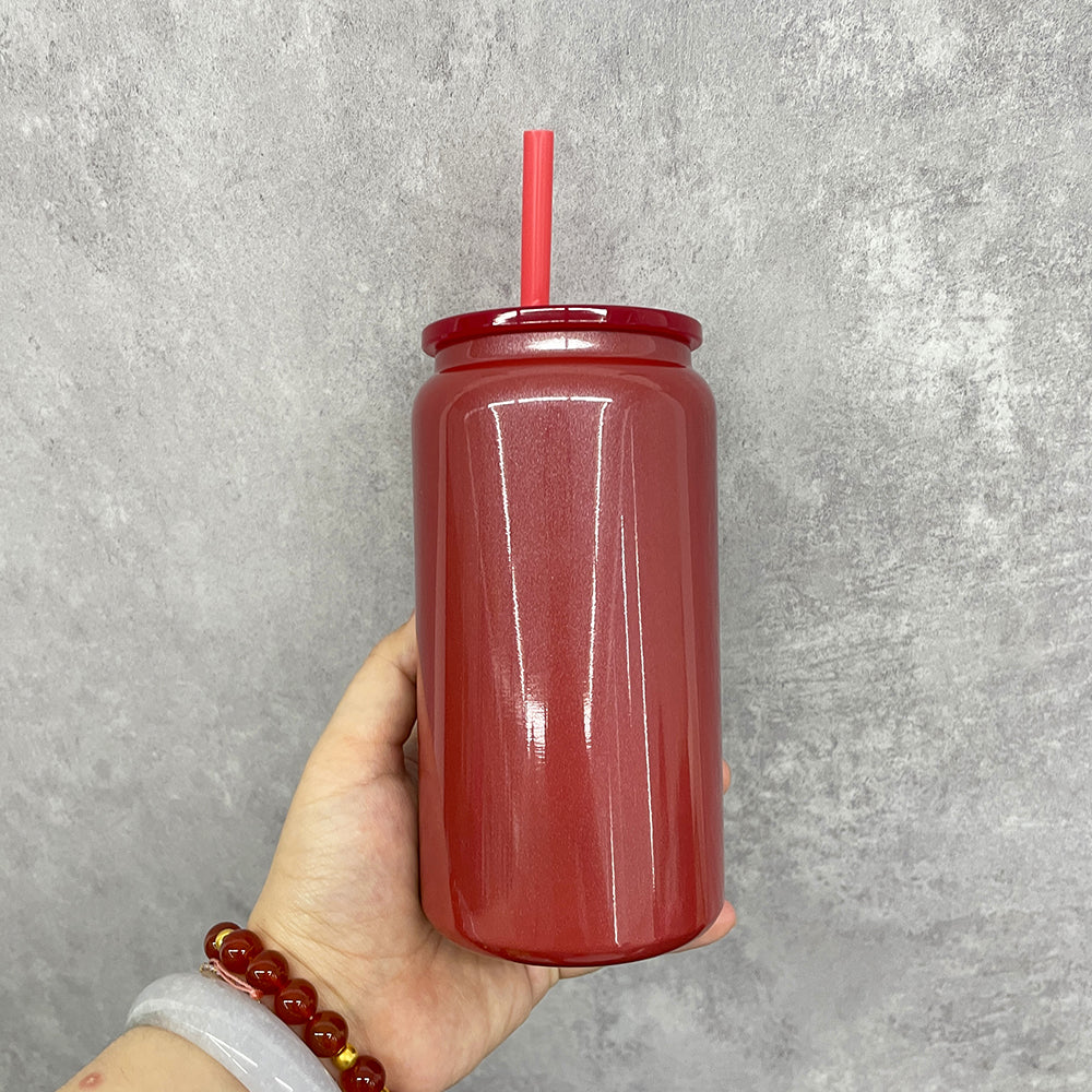 Xmas glossy sublimation 16oz vacuum insulated stainless steel can with colored pp lid and straw_miki