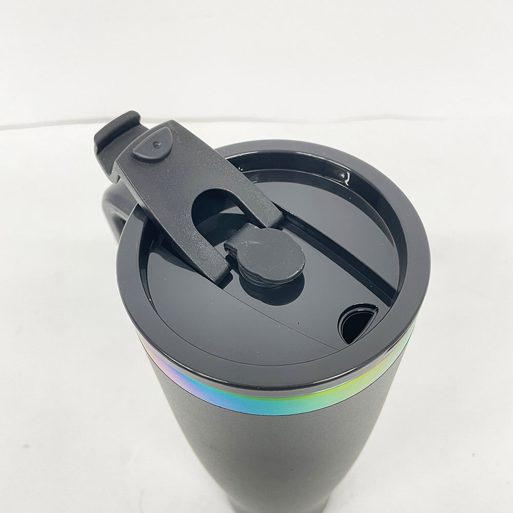 Powder Coated Curved 40oz Rainbow Plated Quencher Tumbler with Handle and Leak Proof Lid For Laser Engraving _miki