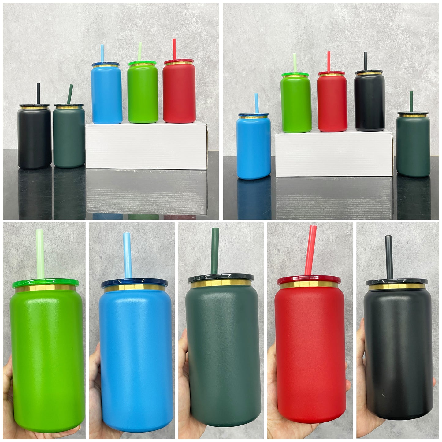 powder coated Christmas colors with gold plated 16oz vacuum insulated stainless steel can for laser engrave _miki