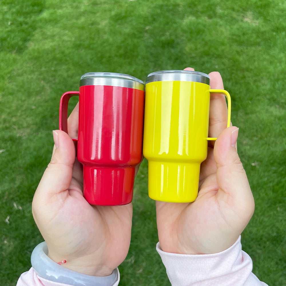sublimation colored 3oz mini shot glass stainless steel with handle & metal straw,same shape as 40oz quencher tumbler_miki