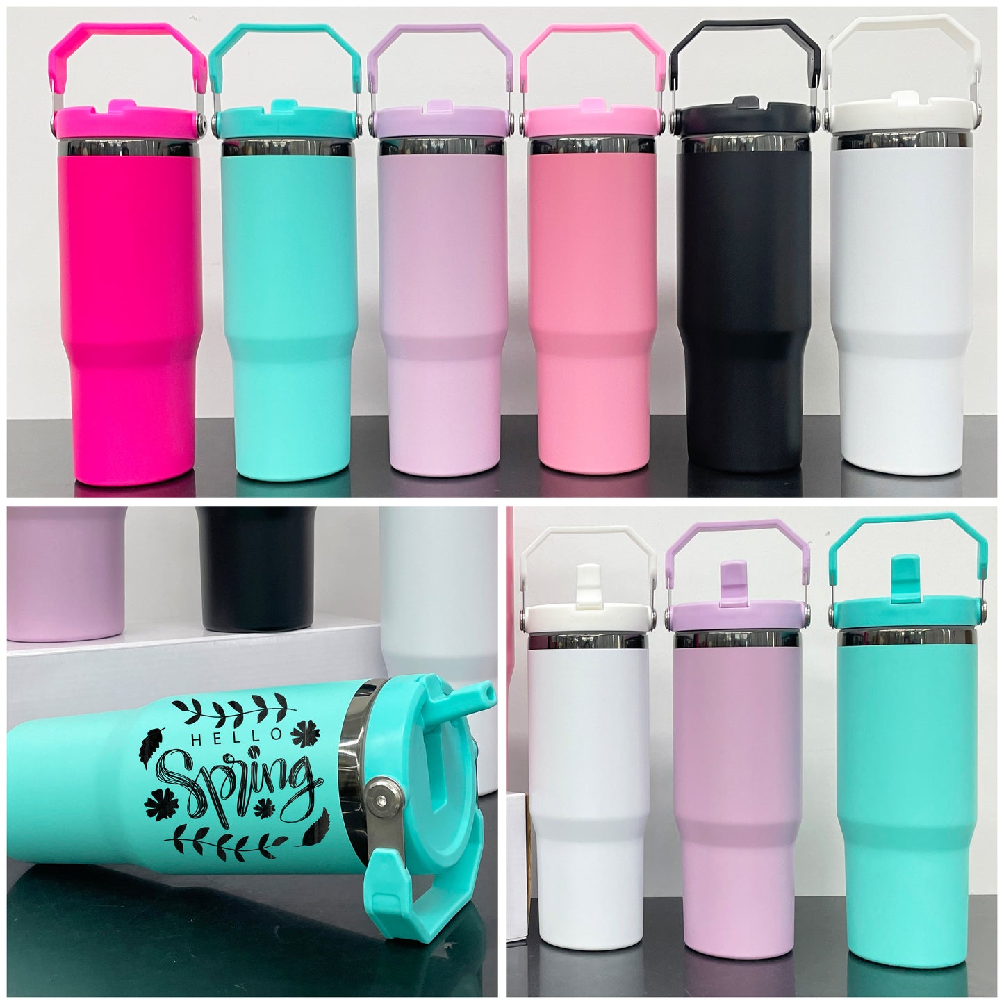 USA Presale_ Mirror Black Plated 30oz Flip Straw Water Bottles with Top Handle for Laser Engraving_ miki